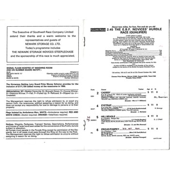 1986 Southwell Second October Meeting (30/10/1986) Horse Racing Racecard