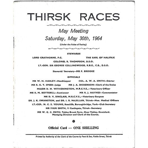 Thirsk Horse Racing Racecards/Programmes