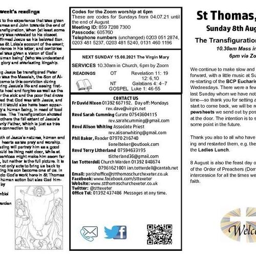 Pew Sheet | The Parish of St Thomas, Exeter