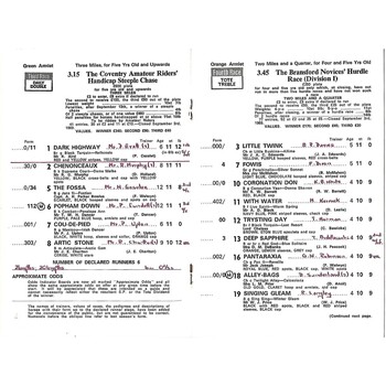 1969 Worcester First October Race Meeting (01/10/1969) Horse Racing Racecard