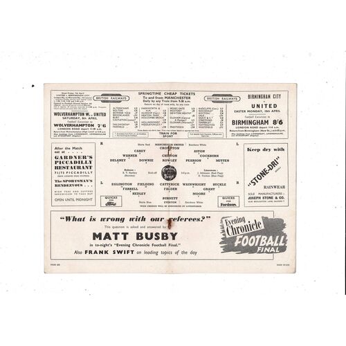 1949/50 Manchester United v Everton Football Programme