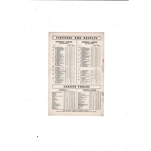 1949/50 Manchester United v Everton Football Programme