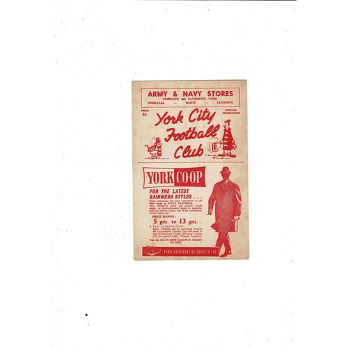 1962/63 York City v Chester City Football Programme