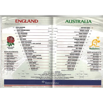 2002 England v Australia International Rugby Union Programme