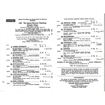 1982 Huntingdon Second April Race Meeting (17/04/1982) Horse Racing Racecard