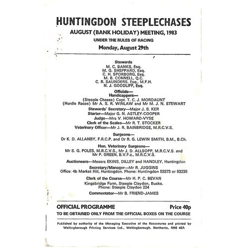 1983 Huntingdon August Bank Holiday Race Meeting (29/08/1983) Horse Racing Racecard