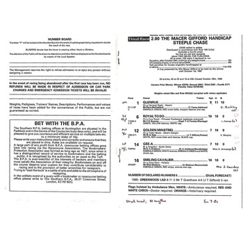 1986 Huntingdon First November Meeting (15/11/1986) Horse Racing Racecard