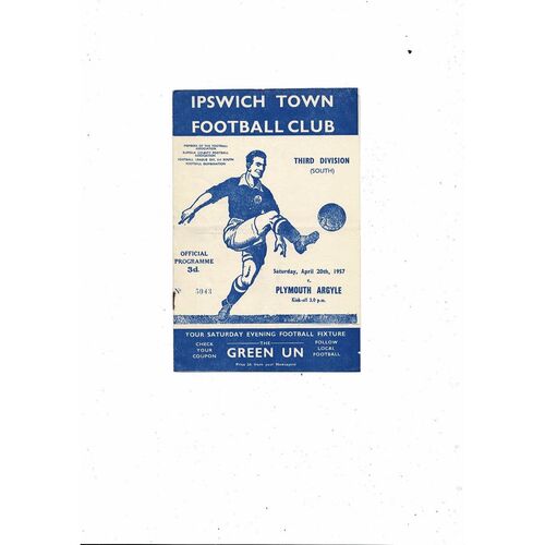1956/57 Ipswich Town v Plymouth Argyle Football Programme