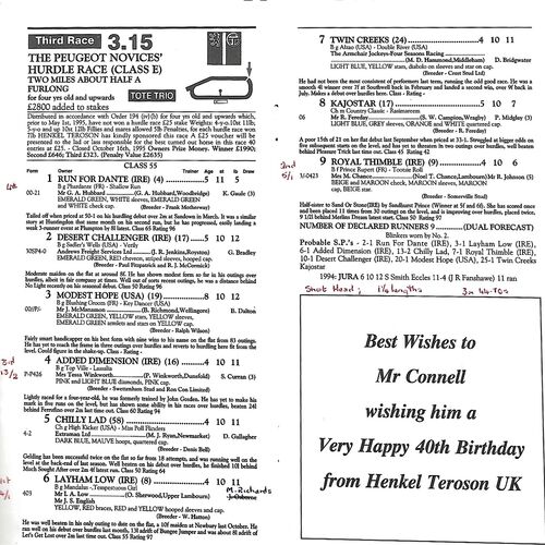 1995 Huntingdon October Race Meeting (21/10/1995) Horse Racing Racecard
