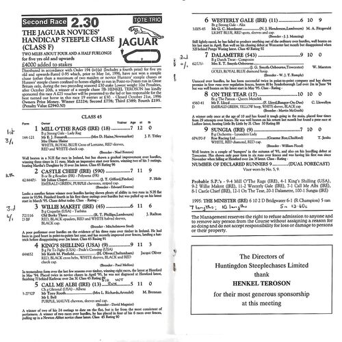 1996 Huntingdon October Race Meeting (27/10/1996) Horse Racing Racecard