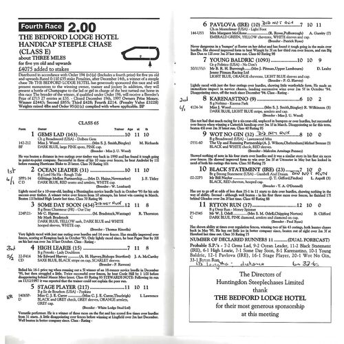 1997 Huntingdon Boxing Day Race Meeting (26/12/1997) Horse Racing Racecard