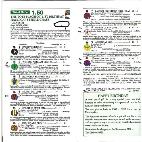 1998 Huntingdon Second November Race Meeting (21/11/1998) Horse Racing Racecard