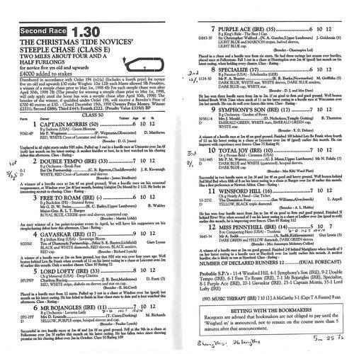 1998 Huntingdon Boxing Day Race Meeting (26/12/1998) Horse Racing Racecard