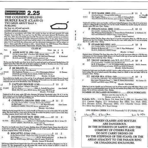 1999 Huntingdon First March Race Meeting (06/03/1999) Horse Racing Racecard