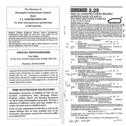2000 Huntingdon The Irish/Scottish Race Meeting (04/03/2000) Horse Racing Racecard