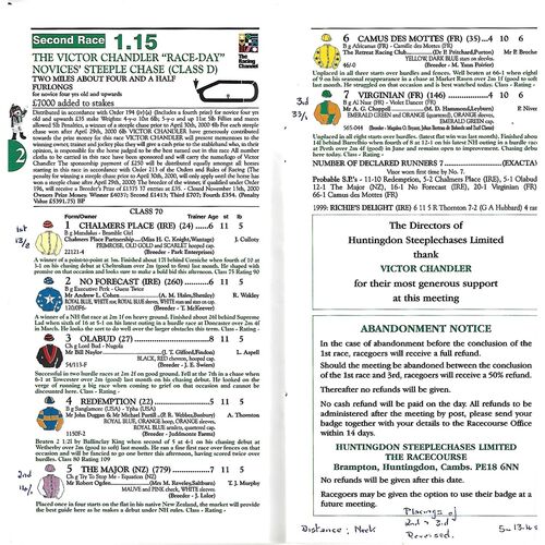 2000 Huntingdon Victor Chandler Day Race Meeting (18/11/2000) Horse Racing Racecard