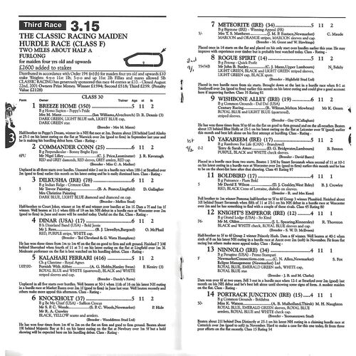 2001 Huntingdon August Bank Holiday Race Meeting (27/08/2001) Horse Racing Racecard