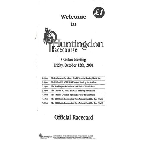 2001 Huntingdon October Race Meeting (12/10/2001) Horse Racing Racecard