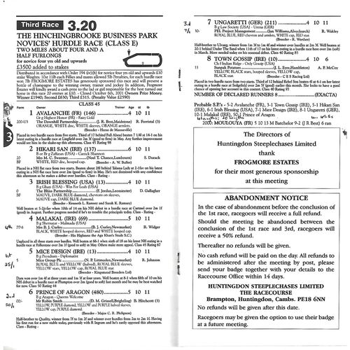 2001 Huntingdon October Race Meeting (12/10/2001) Horse Racing Racecard