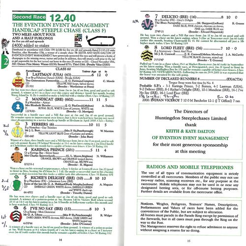 2001 Huntingdon The BBA Peterborough Chase Race Meeting (24/11/2001) Horse Racing Racecard