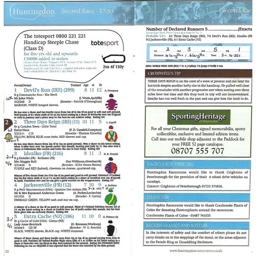 2004 Huntingdon Totesport Peterborough Chase Day Race Meeting (20/11//2004) Horse Racing Racecard