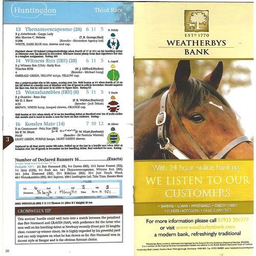 2006 Huntingdon January Race Meeting (13/01/2006) Horse Racing Racecard