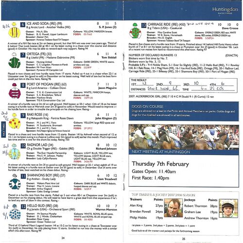 2008 Huntingdon Train to Gain Race Day Race Meeting (23/11/2008) Horse Racing Racecard