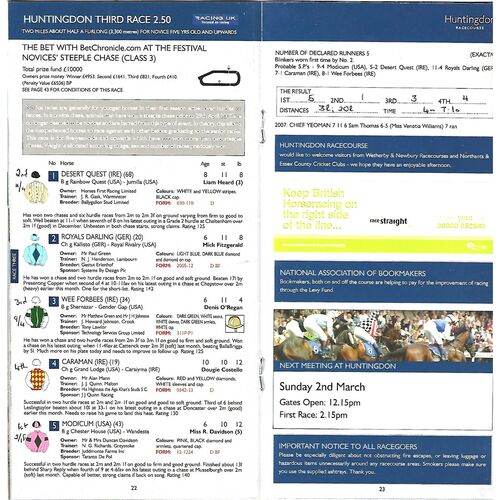 2008 Huntingdon betchronicle.com Race Meeting (21/02/2008) Horse Racing Racecard