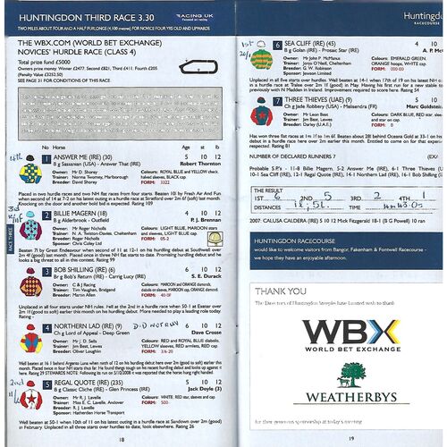 2008 Huntingdon Second October Race Meeting (14/10/2008) Horse Racing Racecard