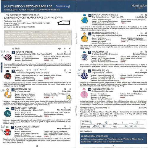 2008 Huntingdon Third October Race Meeting (29/10/2008) Horse Racing Racecard