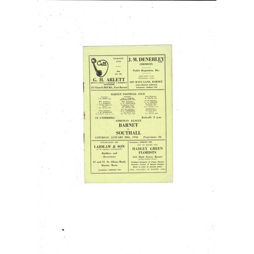 1955/56 Barnet v Southall Football Programme
