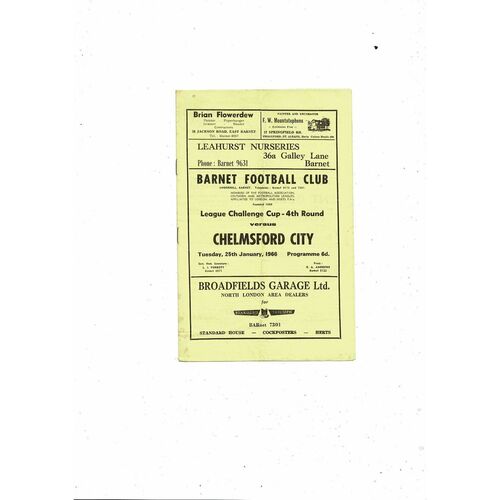 1965/66 Barnet v Chelmsford City Southern League Cup Football Programme