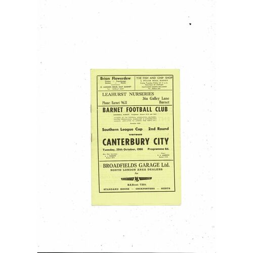 1966/67 Barnet v Canterbury City Southern League Cup Football Programme