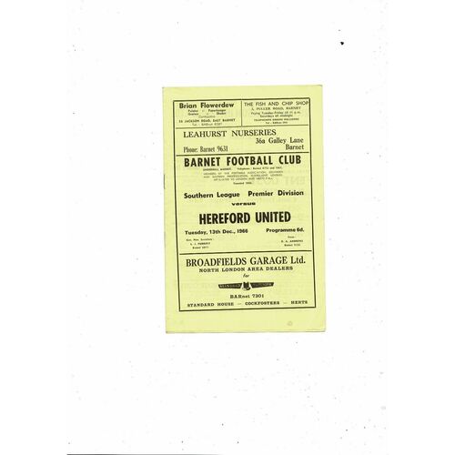 1966/67 Barnet v Hereford United Football Programme