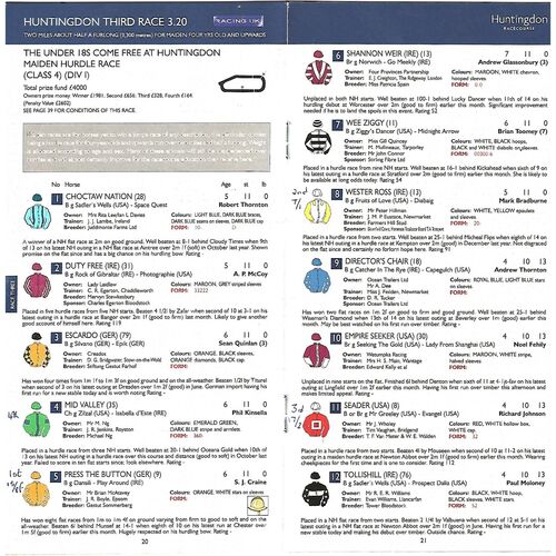 2009 Huntingdon August Bank Holiday Race Meeting (31/08/2009) Horse Racing Racecard