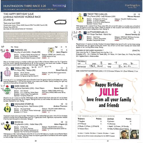 2009 Huntingdon The John Smith's Mascot Grand National Day Race Meeting (04/10//2009) Horse Racing Racecard