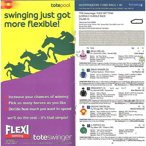 2010 Huntingdon Totepool Veterans Chase Day Race Meeting (20/11/2010) Horse Racing Racecard