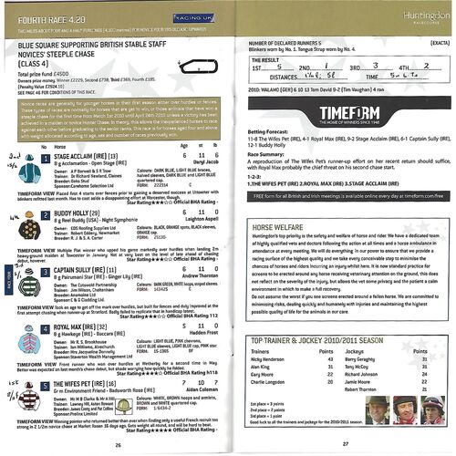 2011 Huntingdon August Bank Holiday Monday Race Meeting (29/08/2011) Horse Racing Racecard