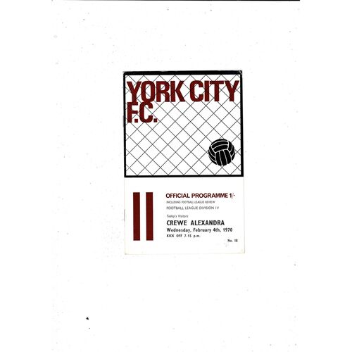 1969/70 York City v Crewe Alexandra Football Programme