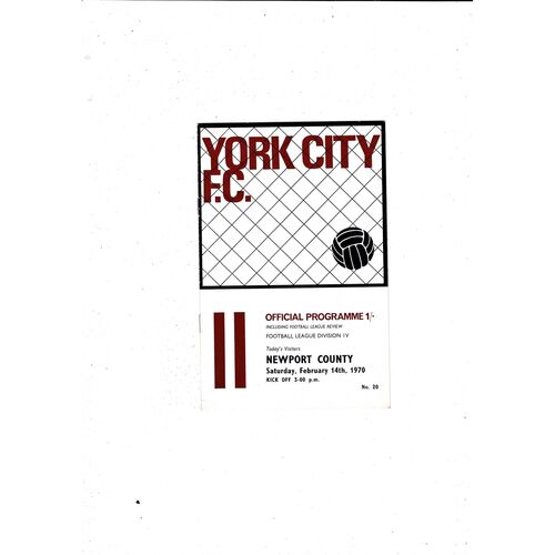 1969/70 York City v Newport County Football Programme Feb.
