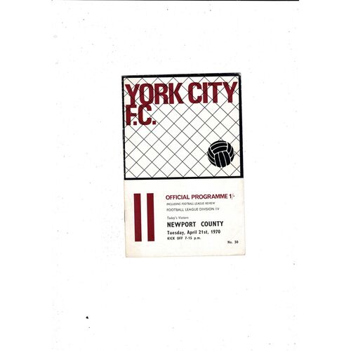 1969/70 York City v Newport County Football Programme April.