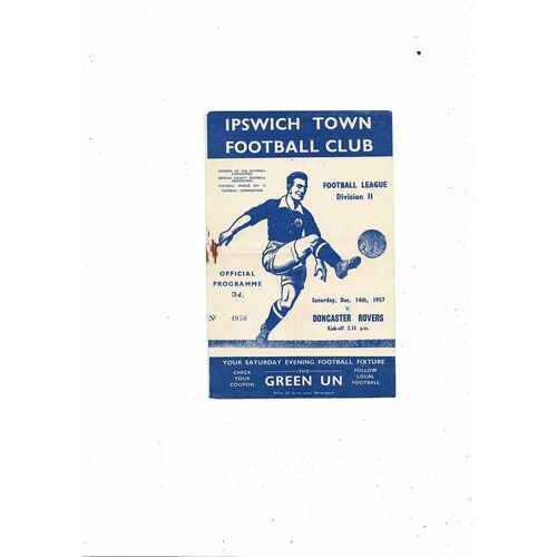 1957/58 Ipswich Town v Doncaster Rovers Football Programme