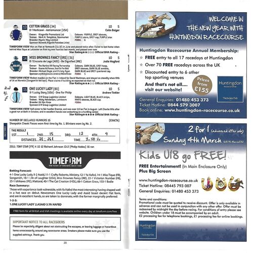 2012 Huntingdon First January Race Meeting (04/01/2012) Horse Racing Racecard