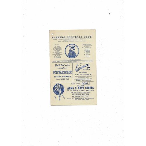 1957/58 Barking v Kingstonian Football Programme