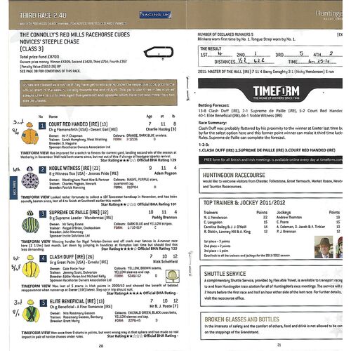 2012 Huntingdon Third January Race Meeting (27//01/2012) Horse Racing Racecard