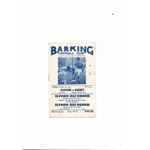 1961/62 Barking v Barnet London Charity Cup Semi Final Football Programme