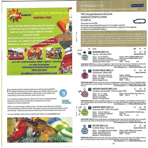 2012 Huntingdon Second October Race Meeting (16/10/2012) Horse Racing Racecard