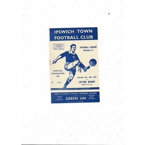 1957/58 Ipswich Town v Leyton Orient Football Programme