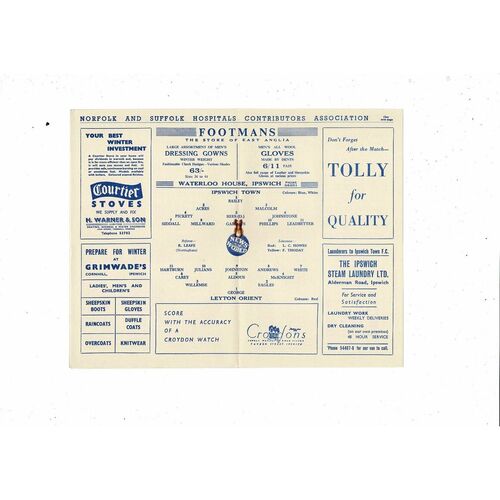 1957/58 Ipswich Town v Leyton Orient Football Programme