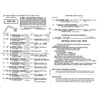 1967 Newmarket Fifth Saturday Race Meeting (22/07/1967) Horse Racing Racecard